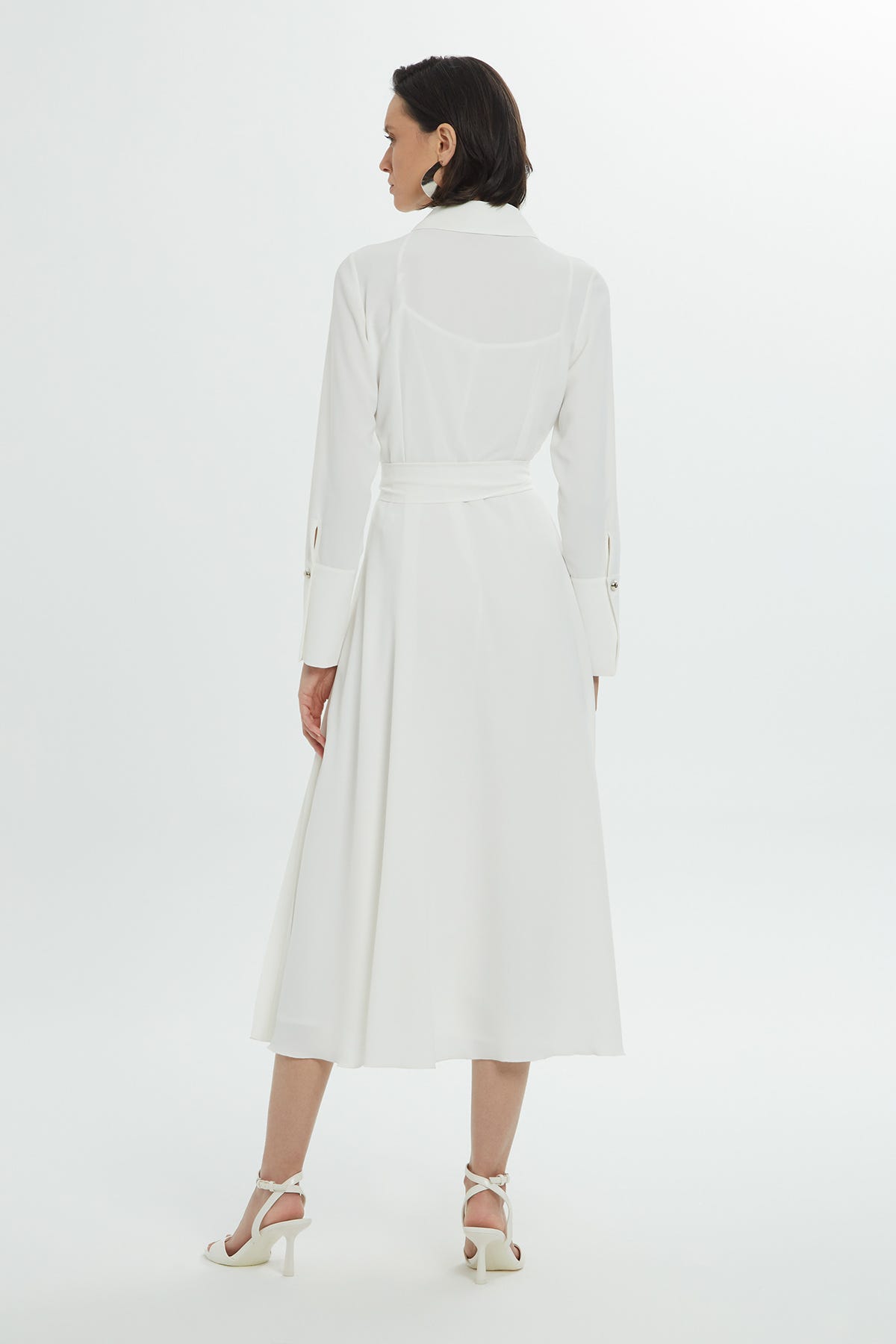 Gömlek Yaka Beli Kemerli Midi Boy Elbise