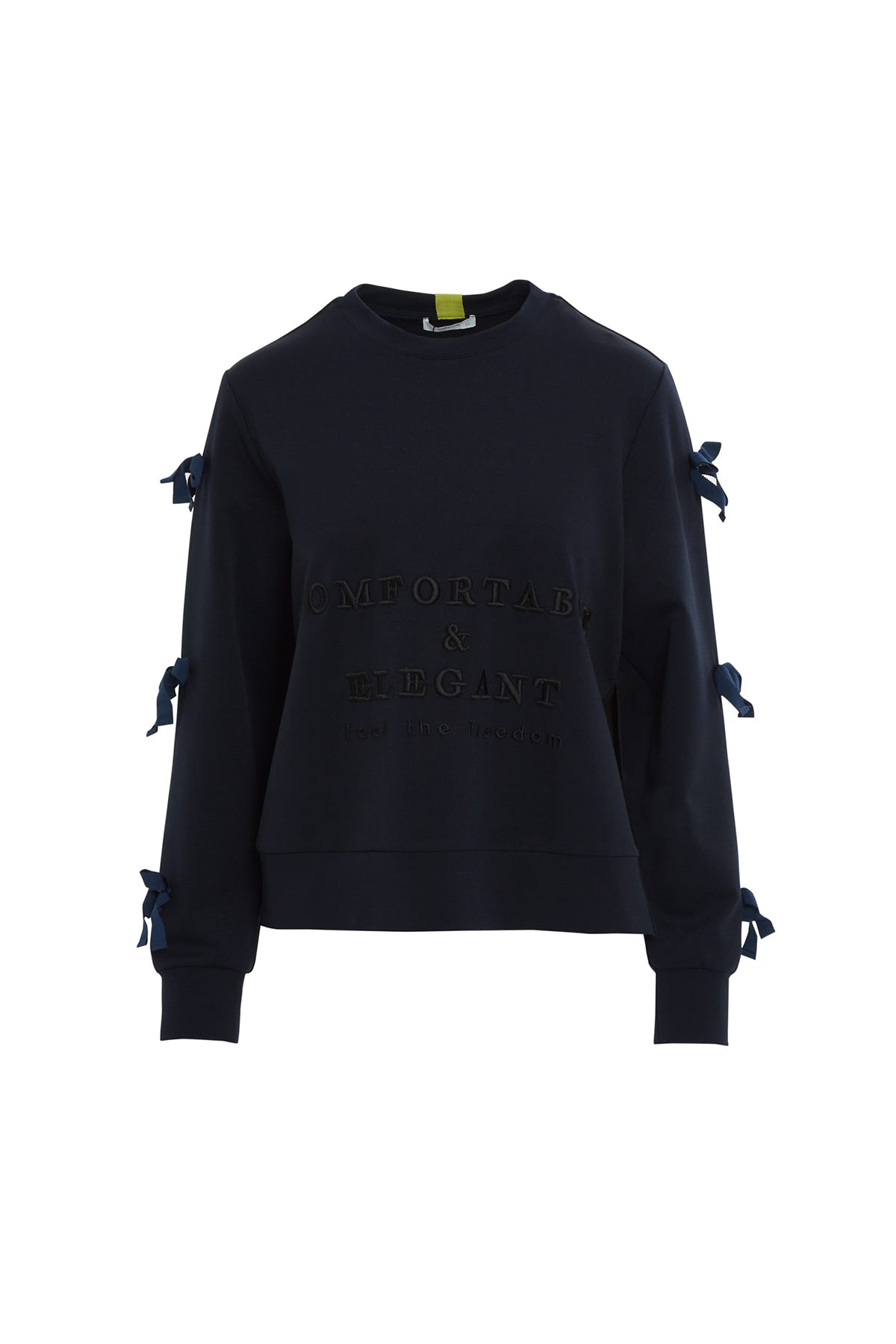Kurdele Detaylı Yazı Baskılı Sweatshirt