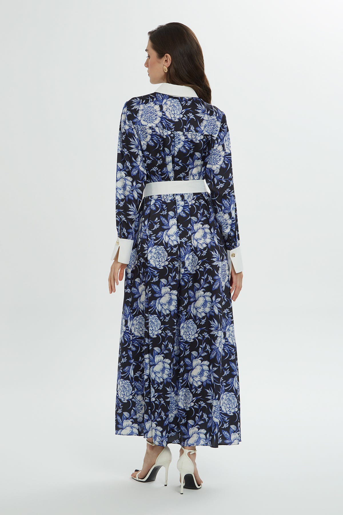 Gömlek Yaka Desenli Maxi Boy Elbise