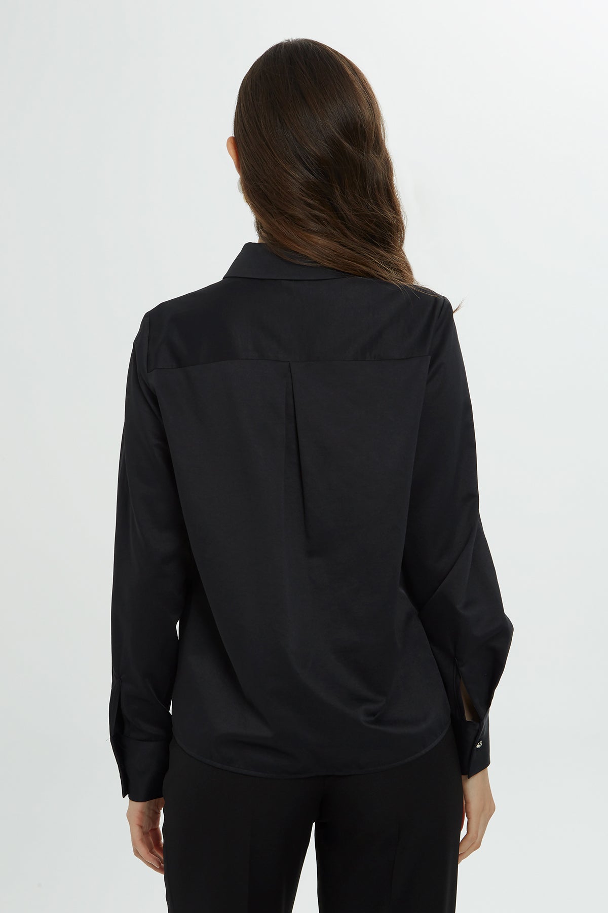 Yakası Fırfır Detaylı Fermuarlı Düz Poplin Gömlek