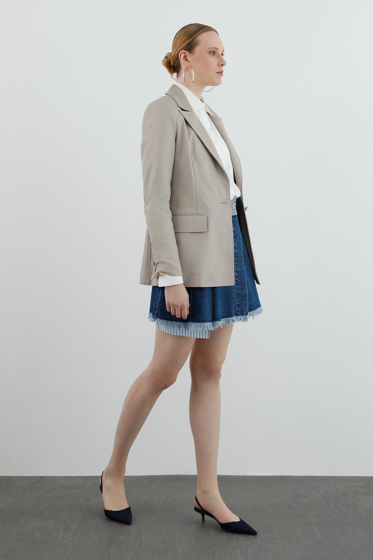 Ceket Yakalı Cep Detaylı Klasik Blazer Deri Ceket