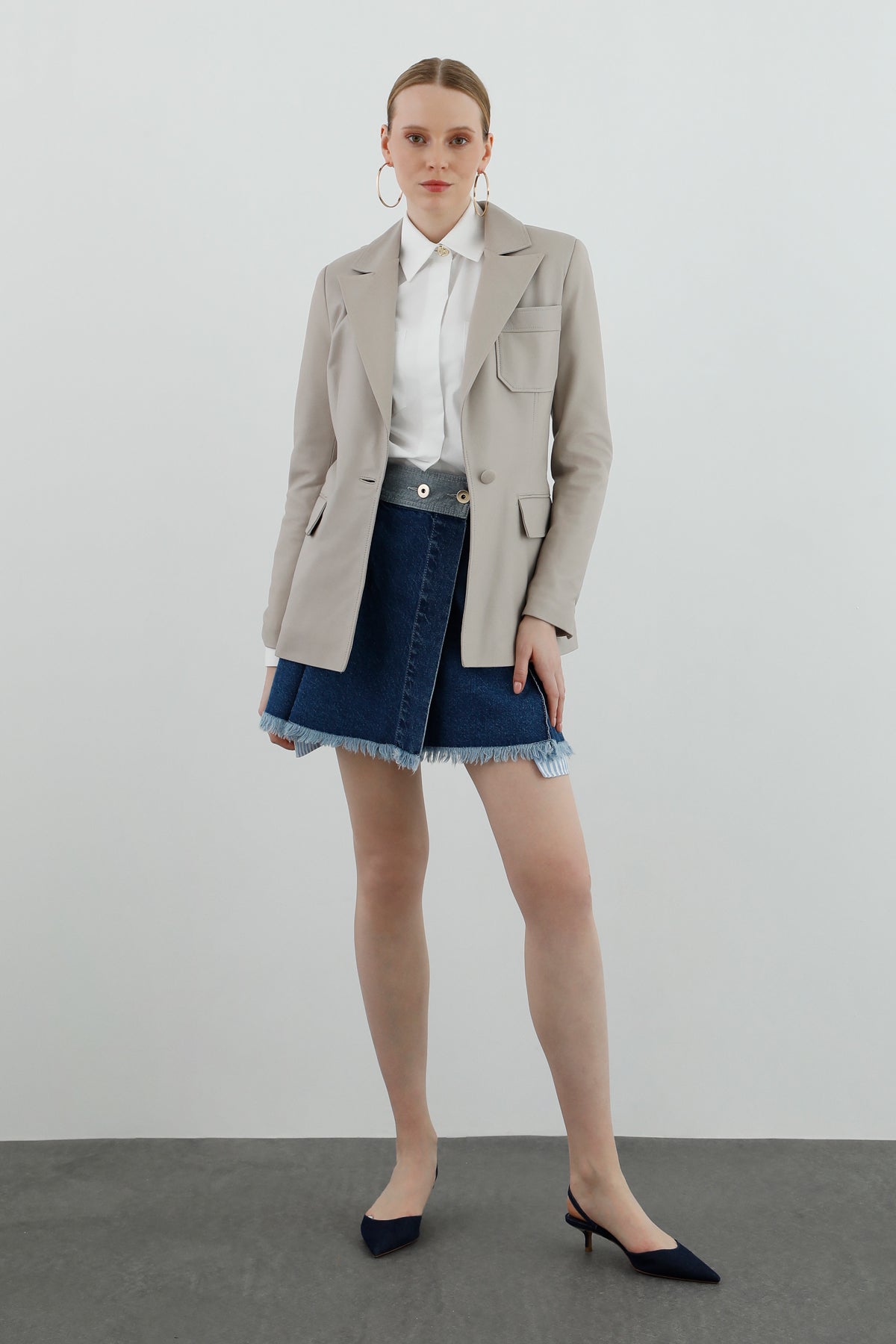 Ceket Yakalı Cep Detaylı Klasik Blazer Deri Ceket