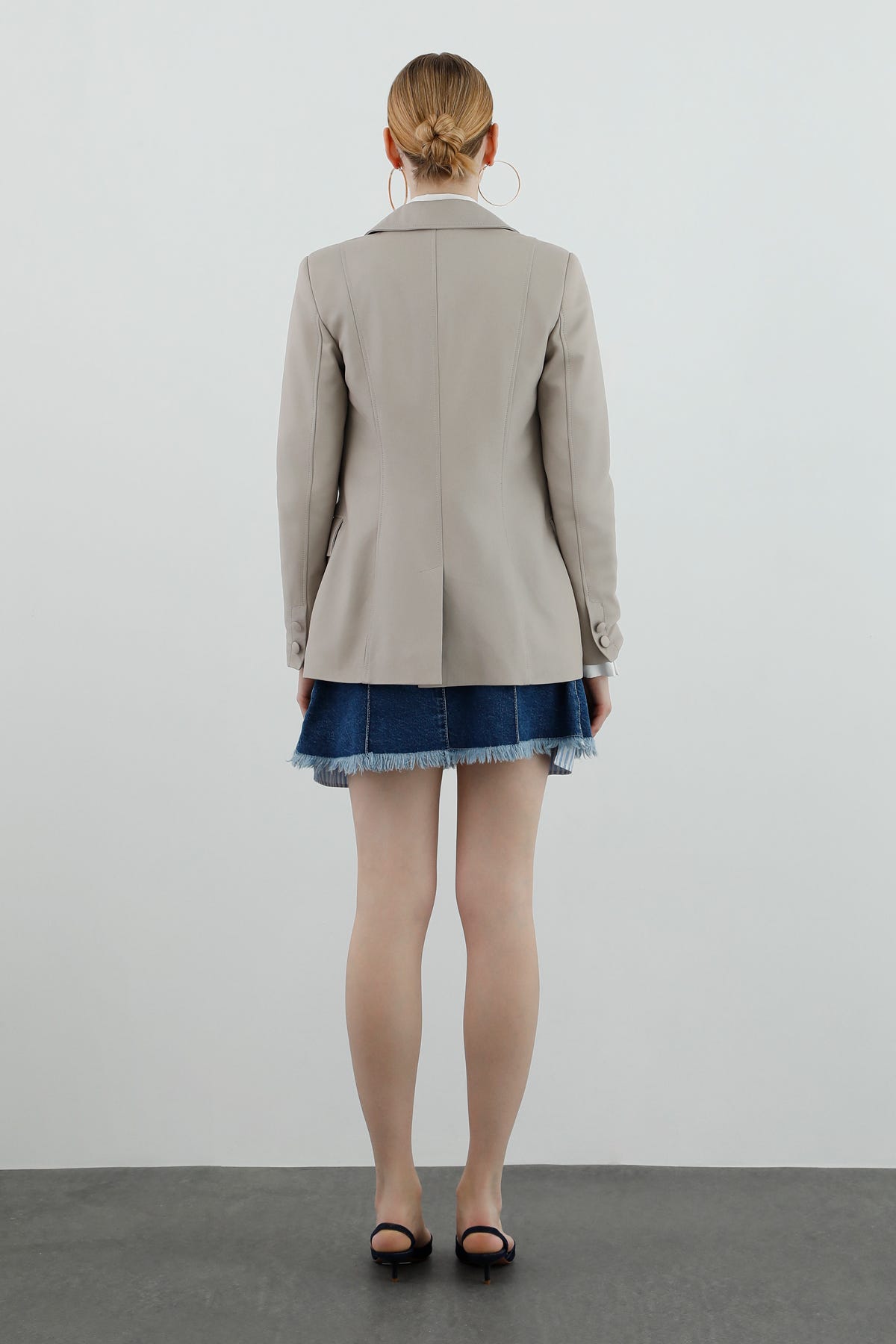 Ceket Yakalı Cep Detaylı Klasik Blazer Deri Ceket