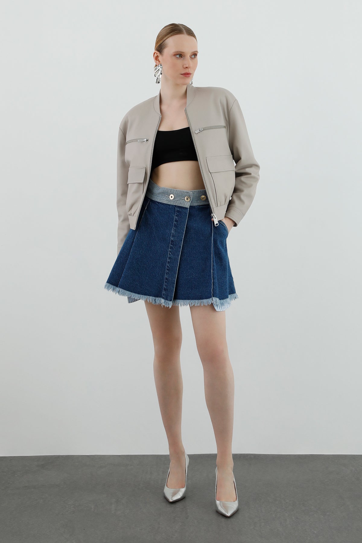 Hakim Yakalı Uzun Kollu Kısa Bomber Deri Ceket