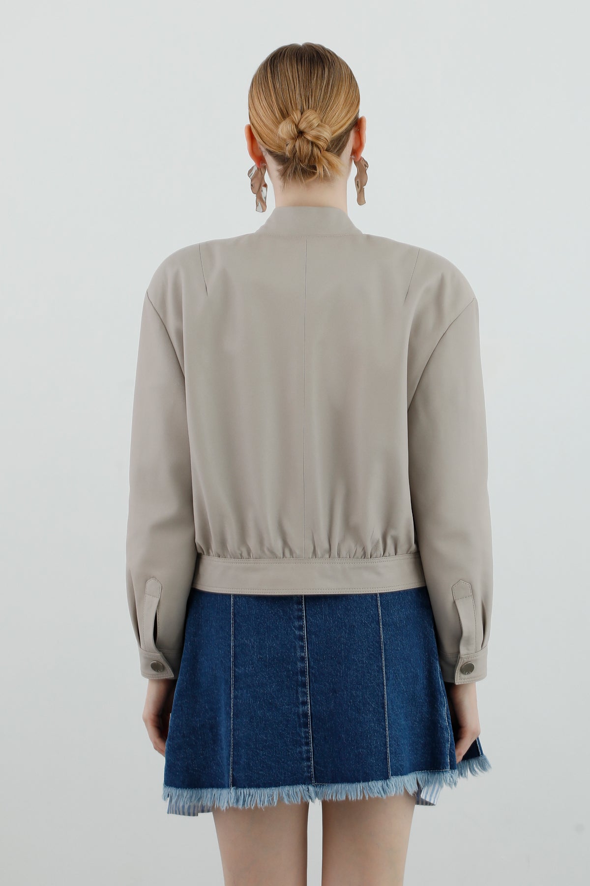 Hakim Yakalı Uzun Kollu Kısa Bomber Deri Ceket