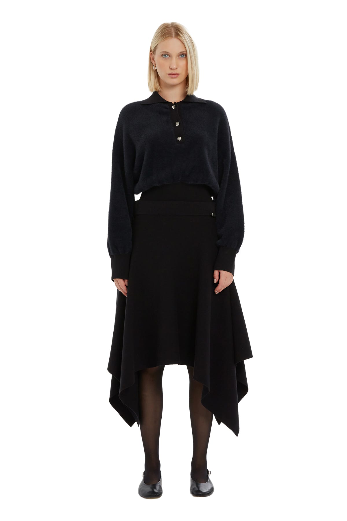 Beli Lastikli Asimetrik Kesim Triko Etek