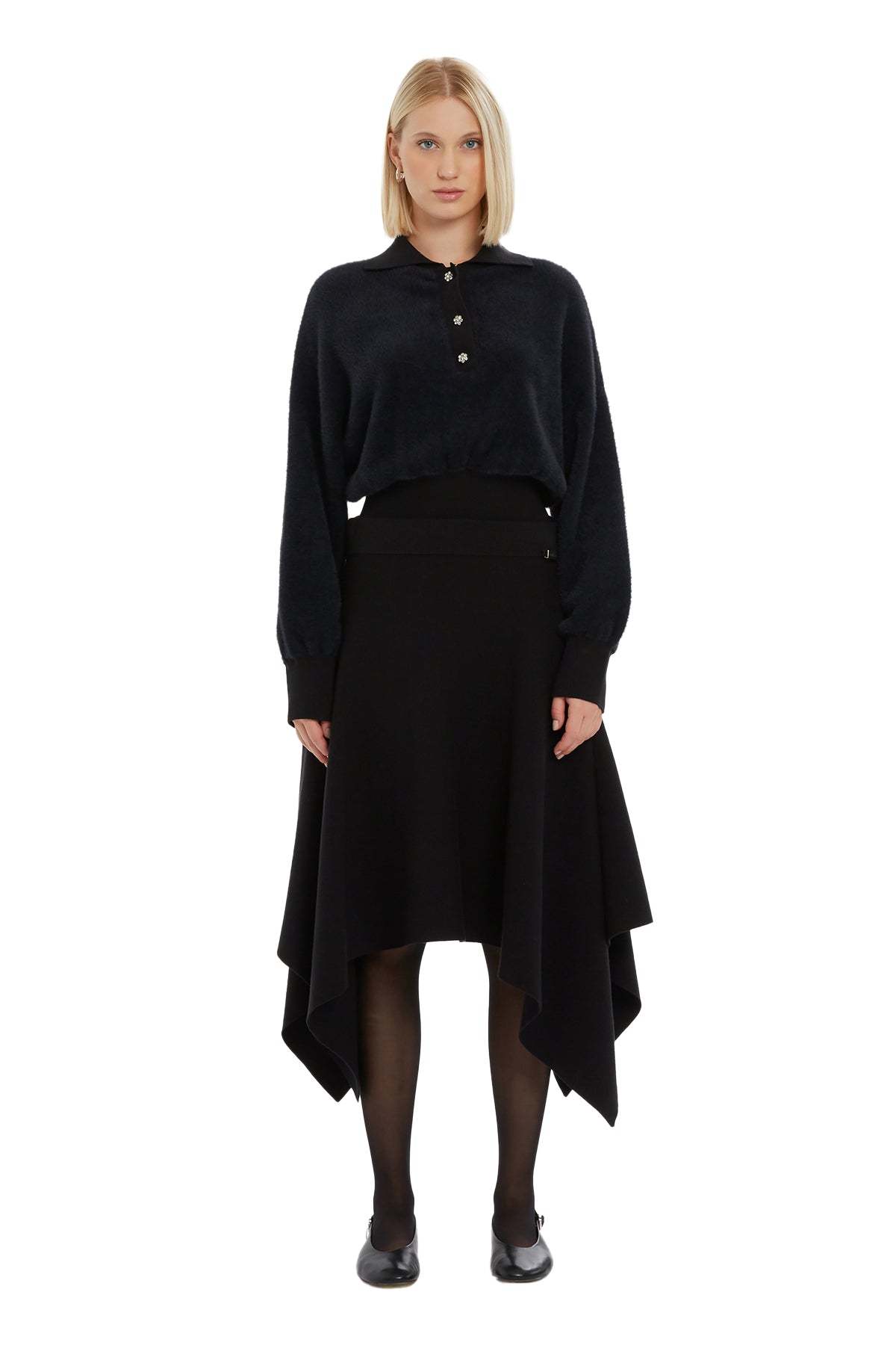 Beli Lastikli Asimetrik Kesim Triko Etek