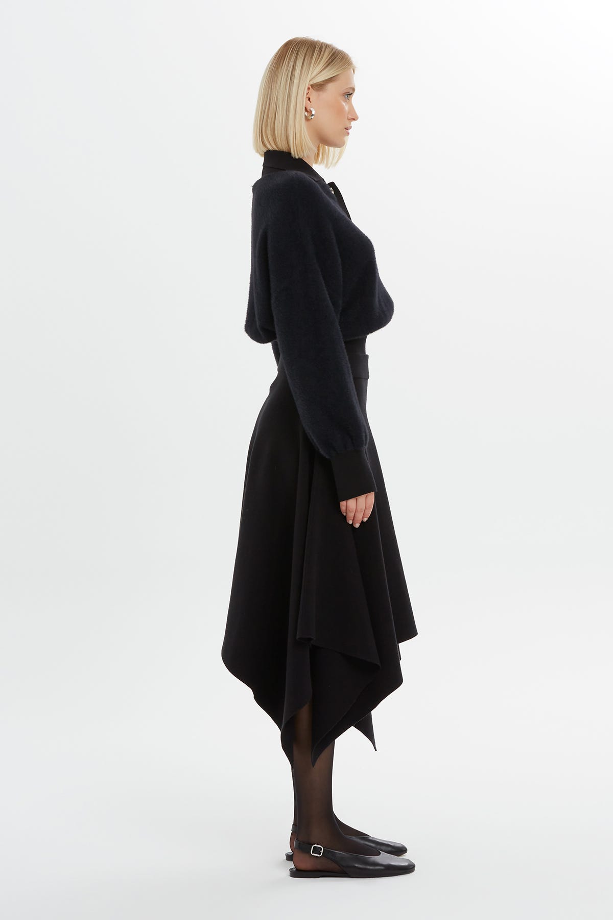 Beli Lastikli Asimetrik Kesim Triko Etek