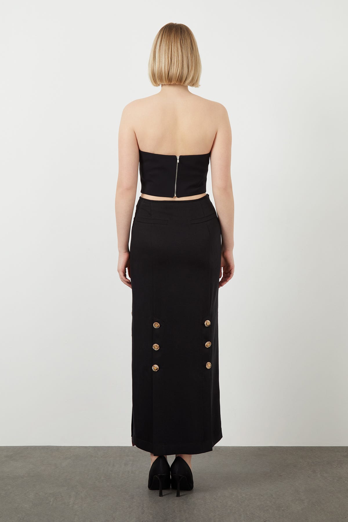 Kruvaze Düğme Kapamalı Uzun Etek