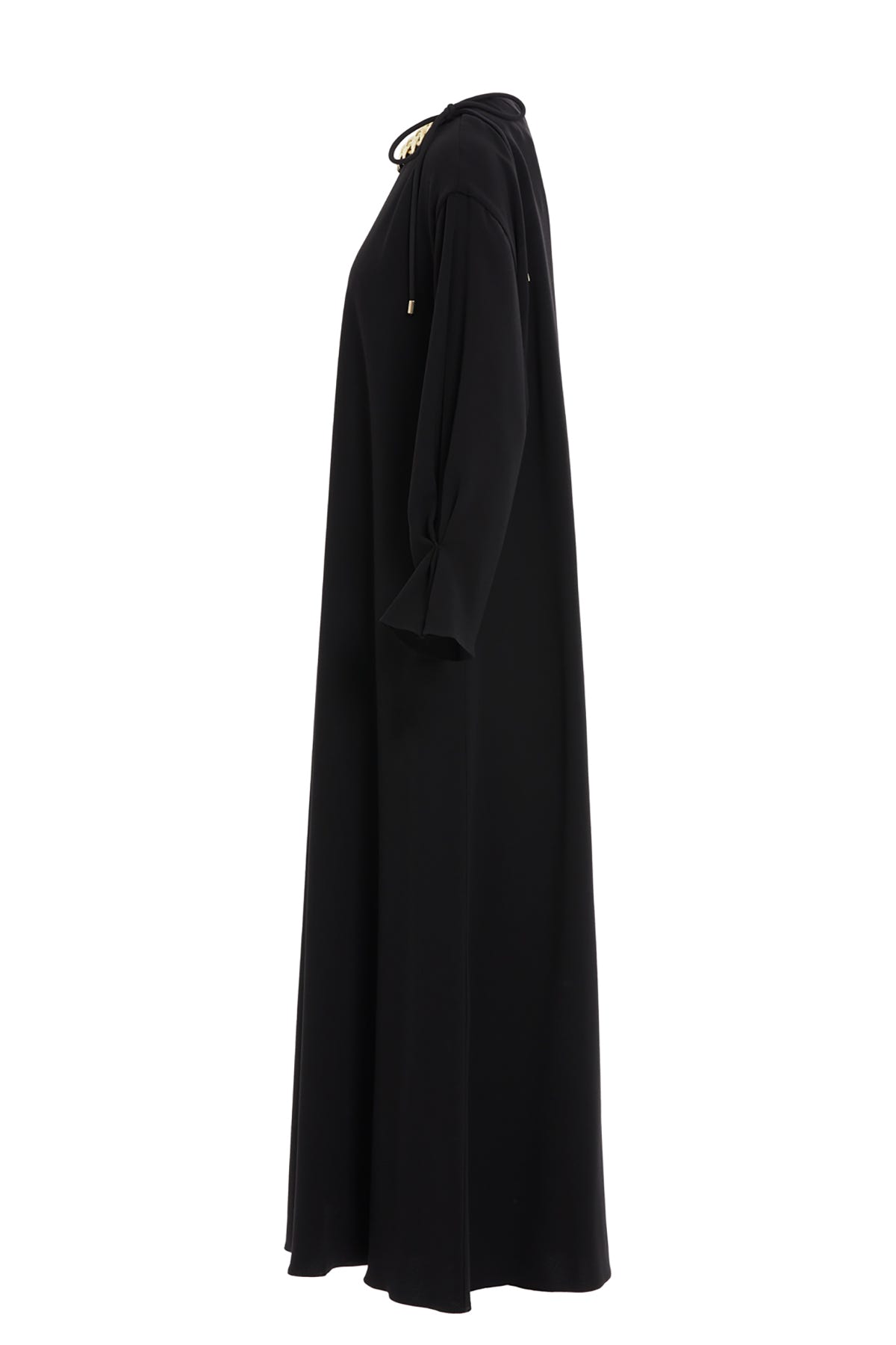 Uzun Kollu Beli İşlemeli Maxi Elbise