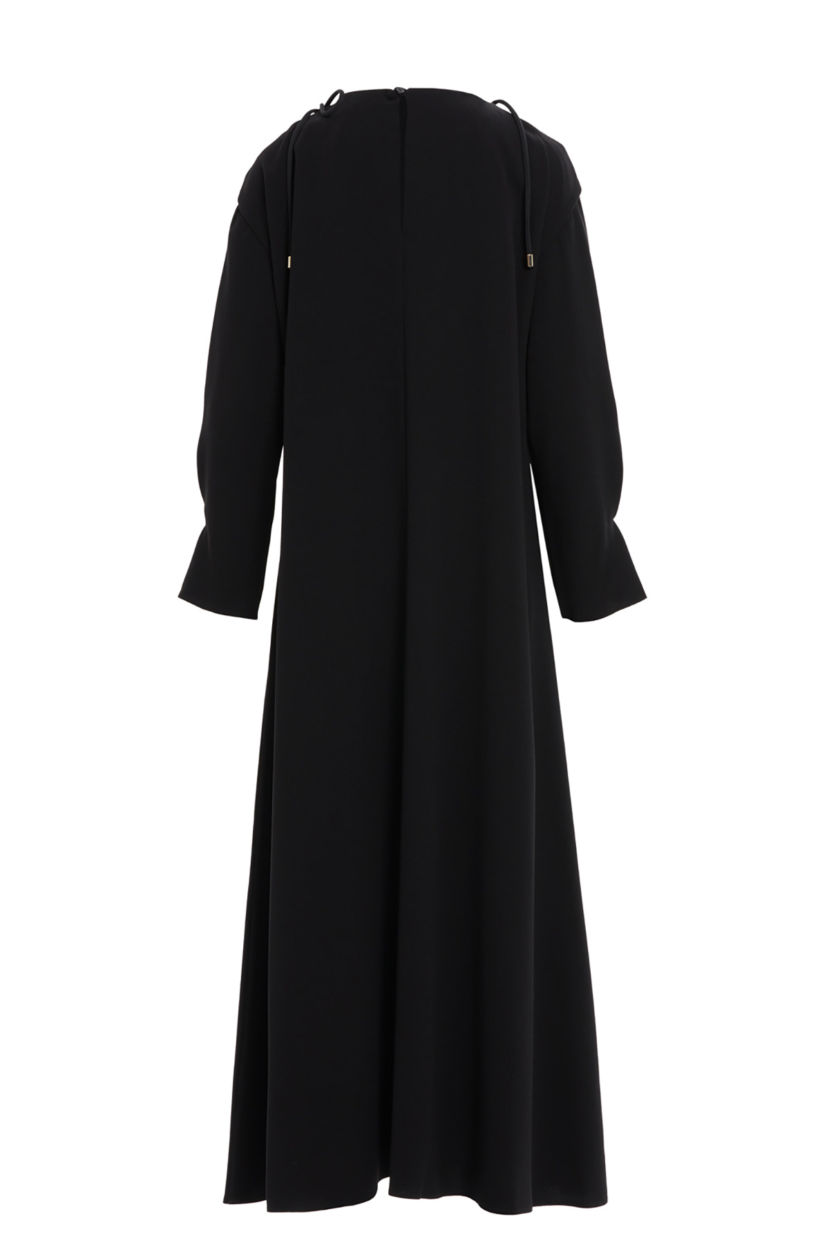 Uzun Kollu Beli İşlemeli Maxi Elbise