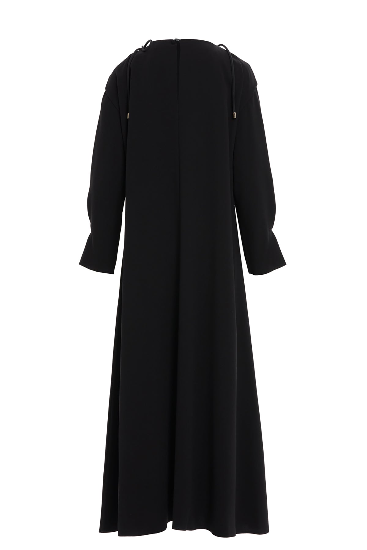 Uzun Kollu Beli İşlemeli Maxi Elbise