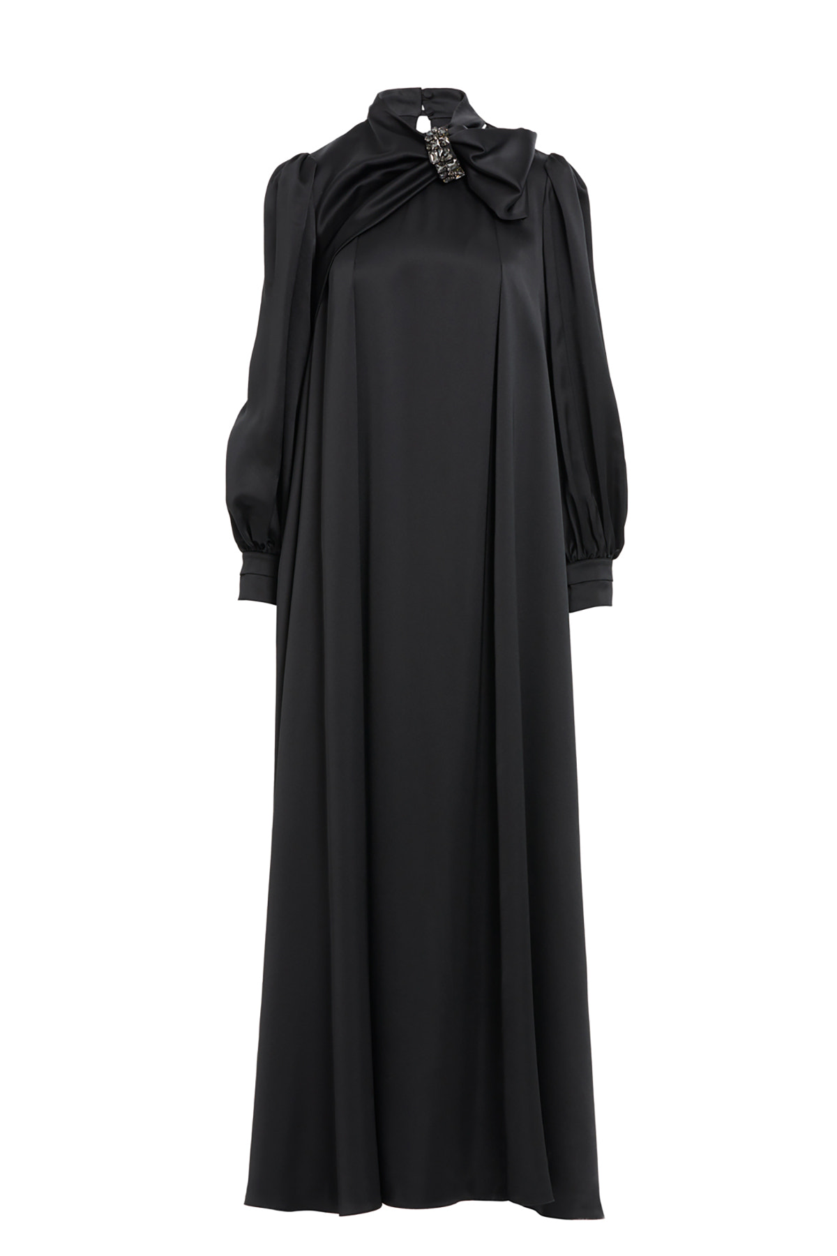 İşlemeli Fiyonk Detaylı Uzun Elbise