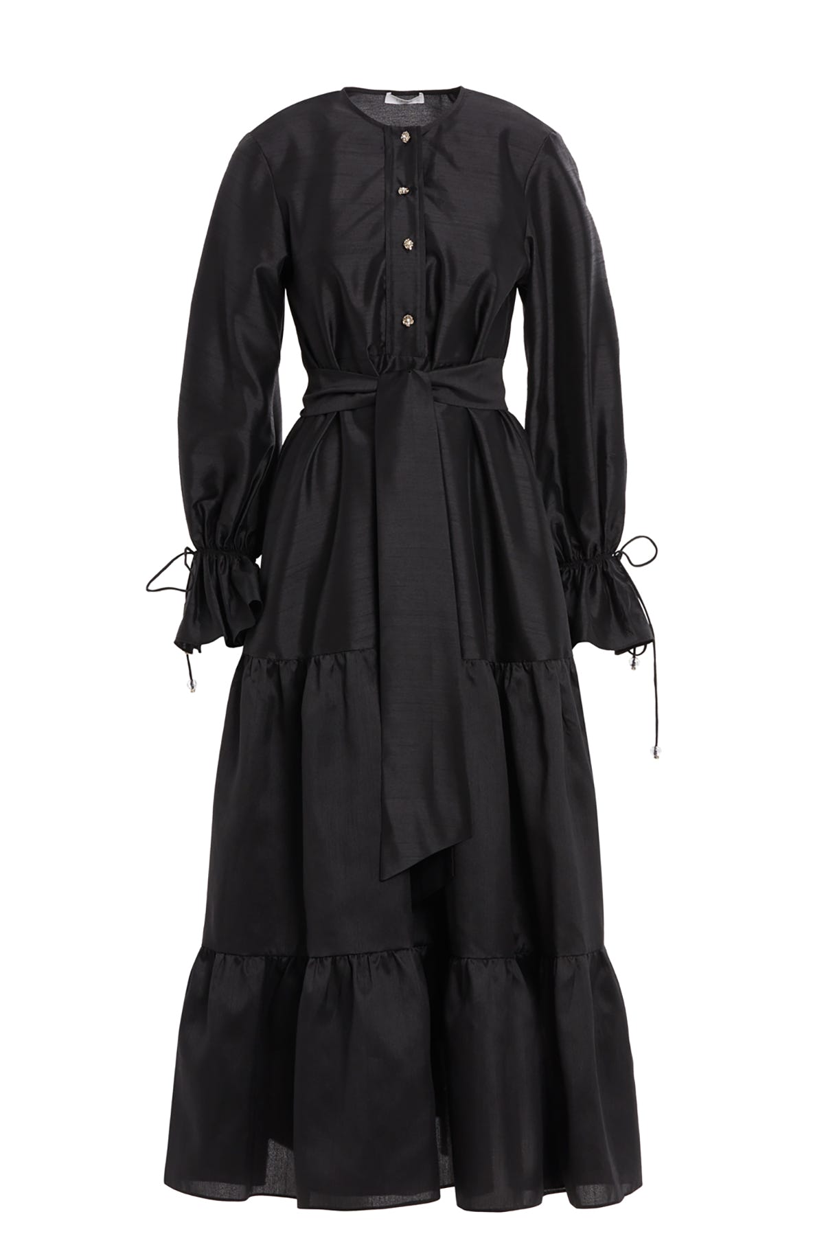 Taşlı Düğmeli Seyyar İç Elbiseli Maxi Boy Büzgülü Elbise