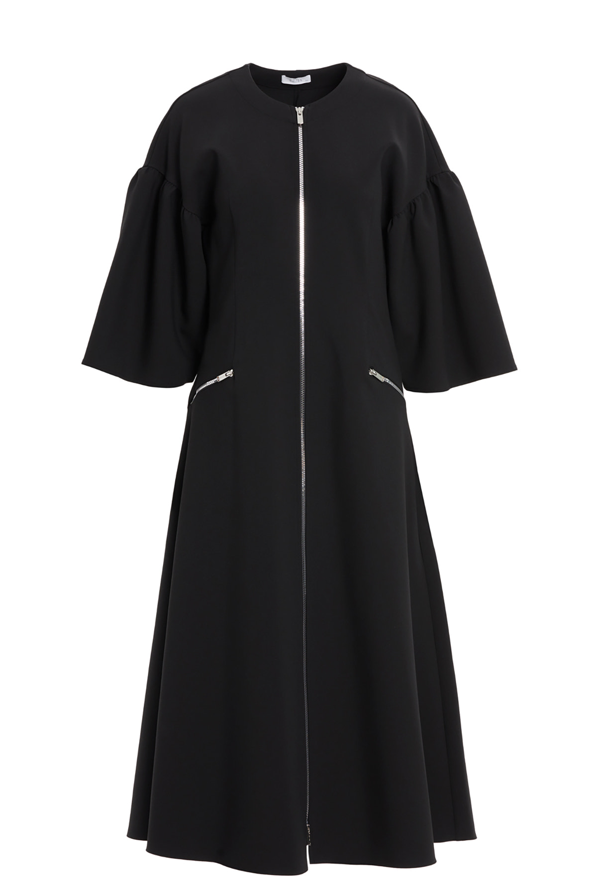 Yuvarlak Yakalı Ön Ve Ceplerinden Fermuarlı Astarsız Maxi Boy Elbise