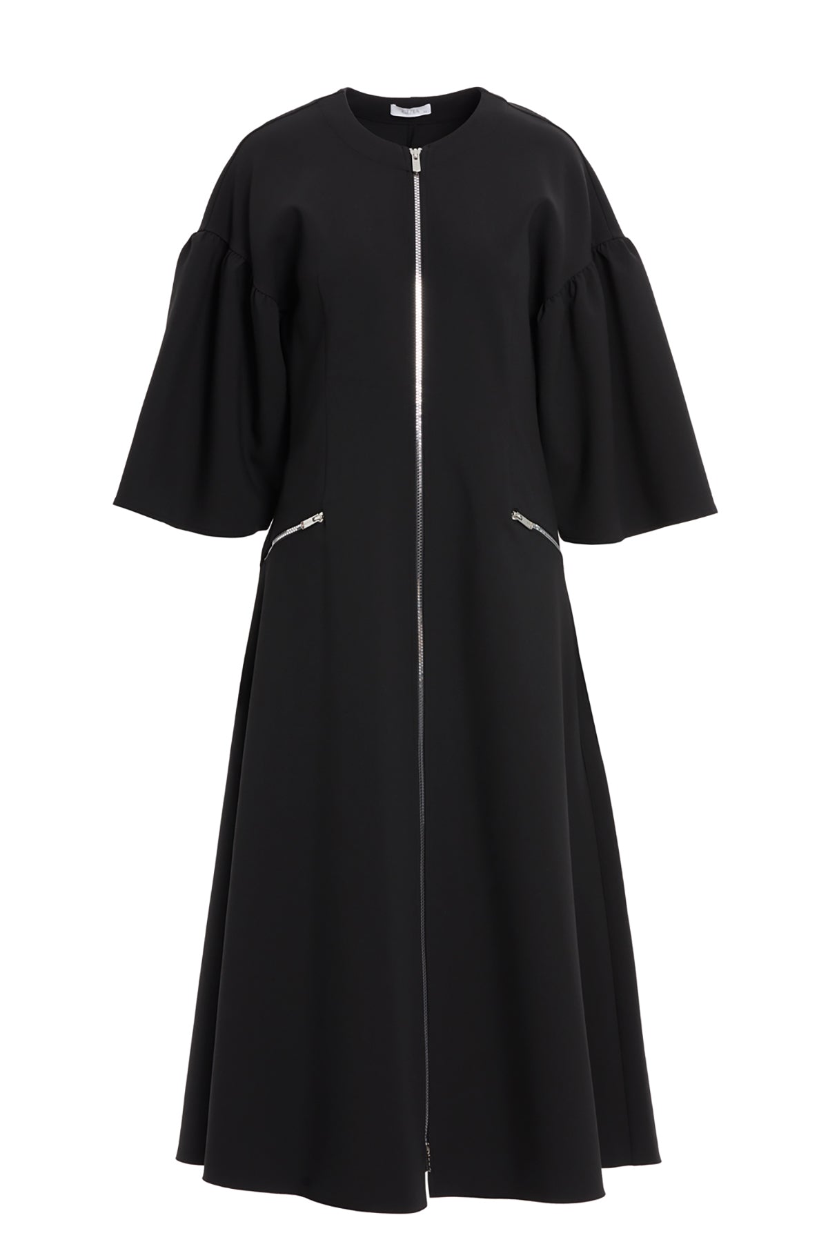 Yuvarlak Yakalı Ön Ve Ceplerinden Fermuarlı Astarsız Maxi Boy Elbise