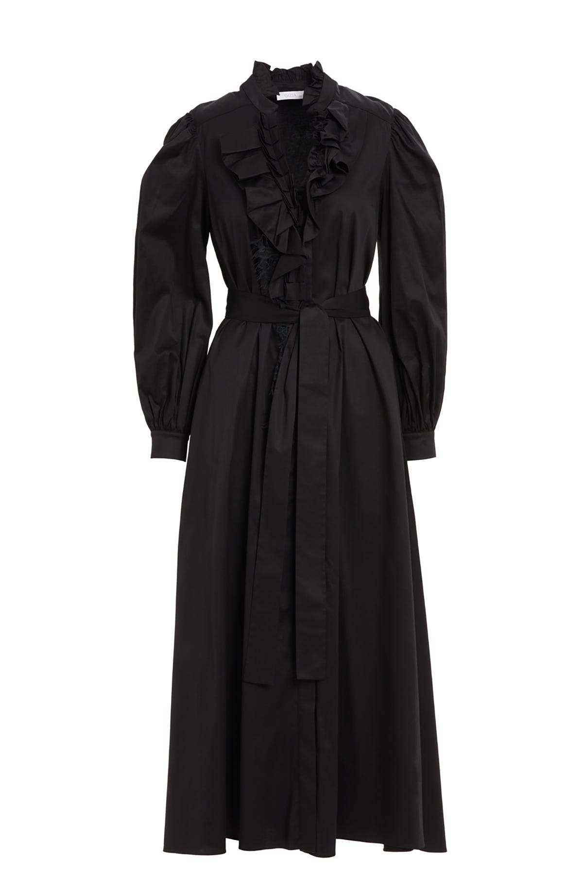 Fırfır Detaylı Belden Bağlamalı Maxi Astarlı Elbise