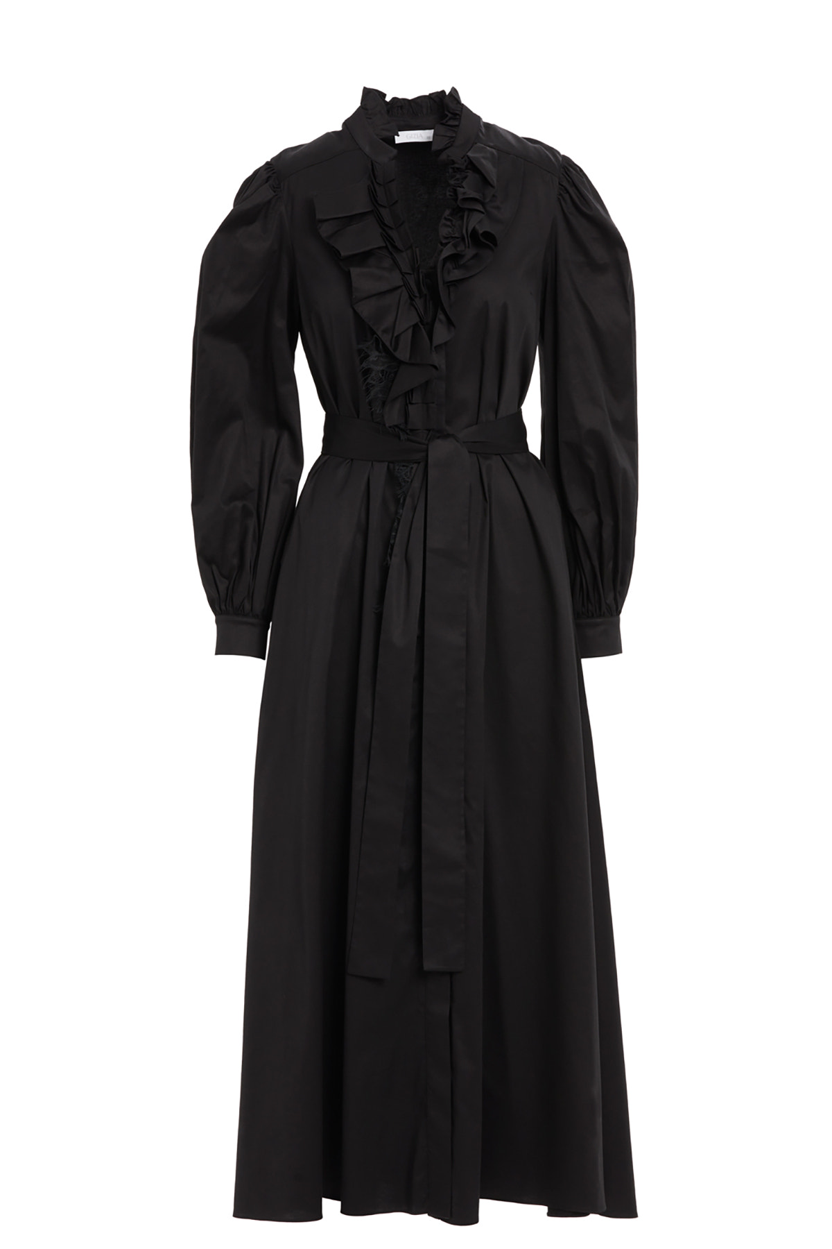 Fırfır Detaylı Belden Bağlamalı Maxi Astarlı Elbise