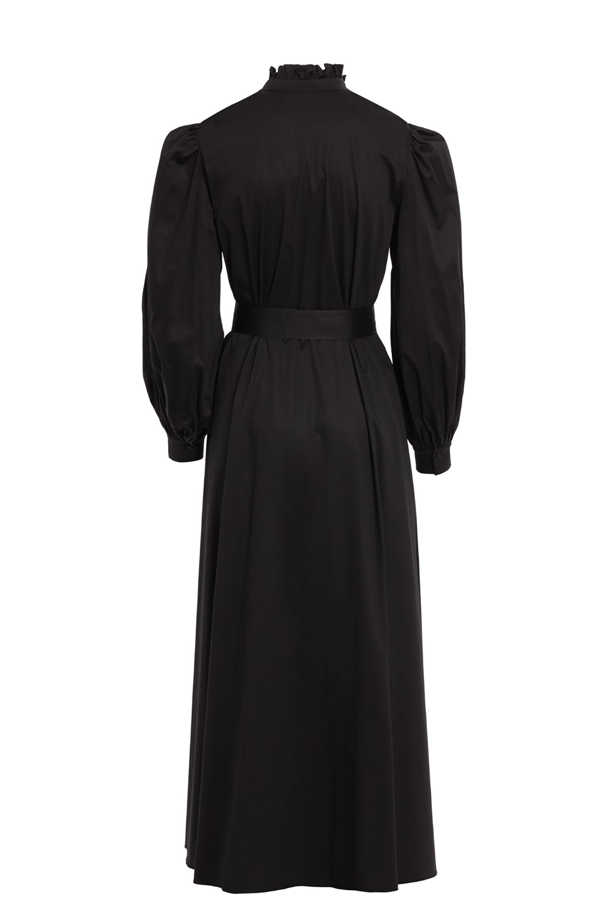 Fırfır Detaylı Belden Bağlamalı Maxi Astarlı Elbise