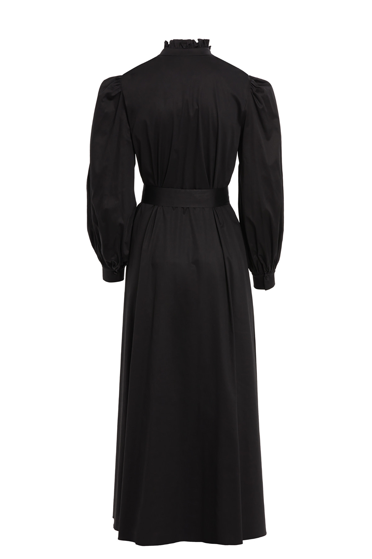 Fırfır Detaylı Belden Bağlamalı Maxi Astarlı Elbise