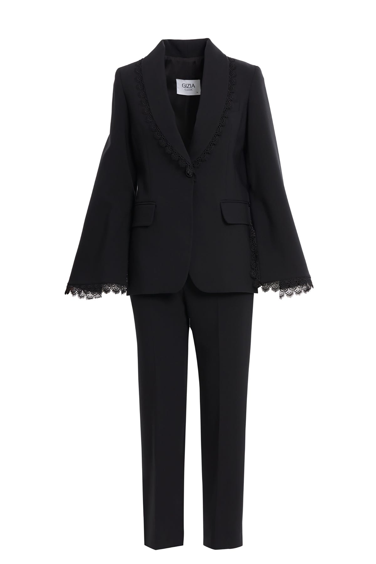Kolları Ve Yakası Dantel Detaylı Ceket Pantolon Takım