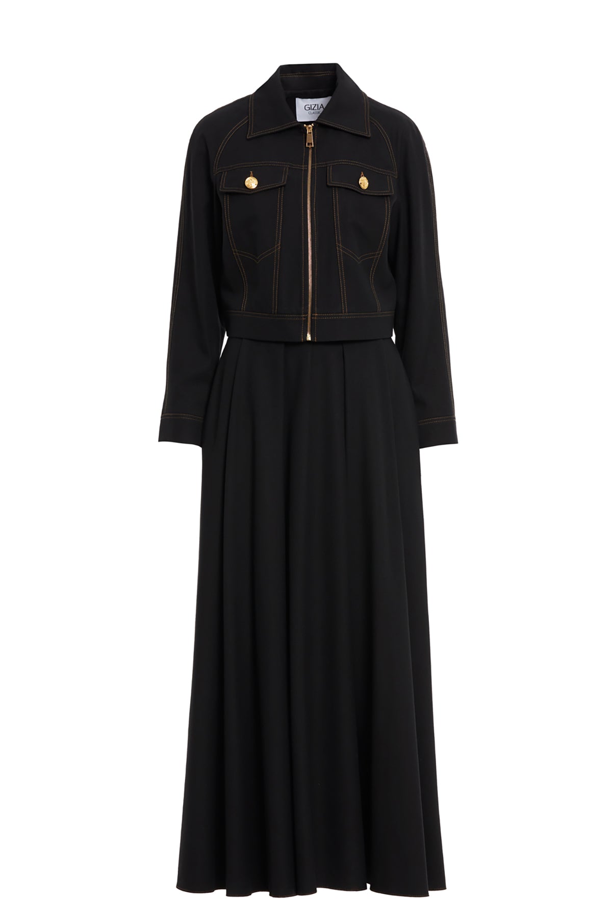 Fermuarlıi Kısa Ceket Ve Uzun Volanlı Etekli Takım