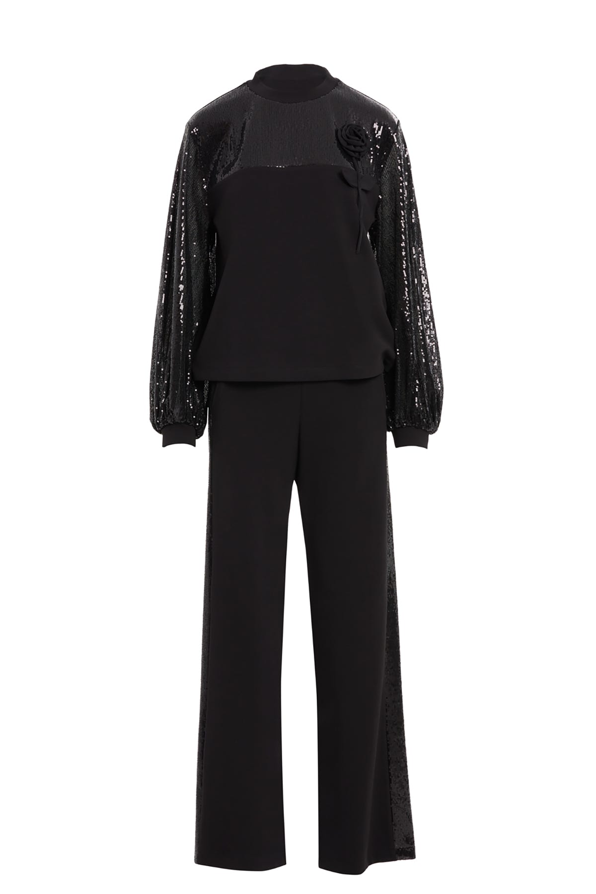 Transparan Kollu Ve Çiçek Aplikeli Takım