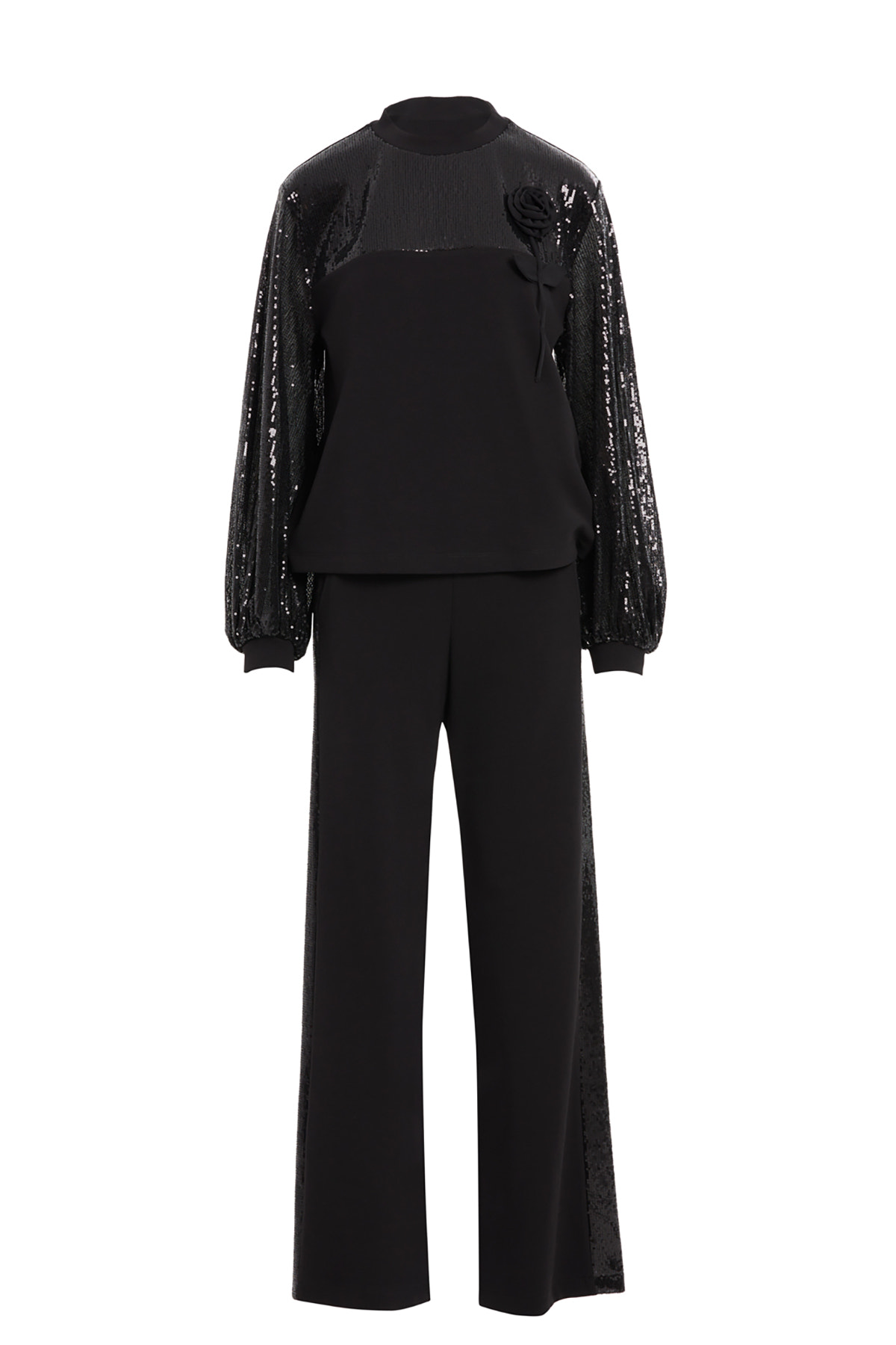 Transparan Kollu Ve Çiçek Aplikeli Takım