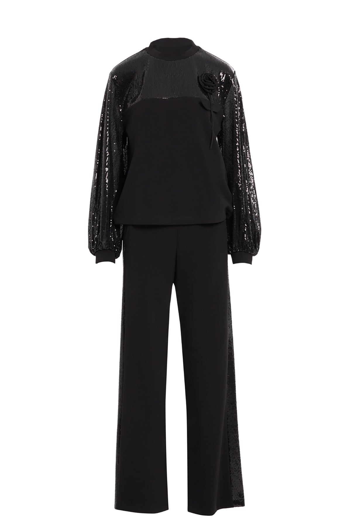 Transparan Kollu Ve Çiçek Aplikeli Takım