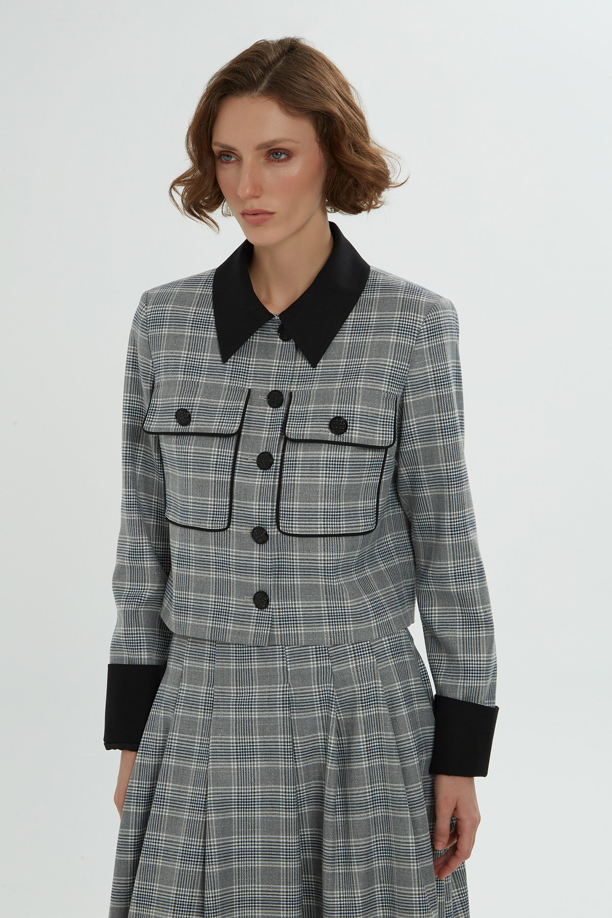 Ekose Desenli Gömlek Yaka Etekli Takım