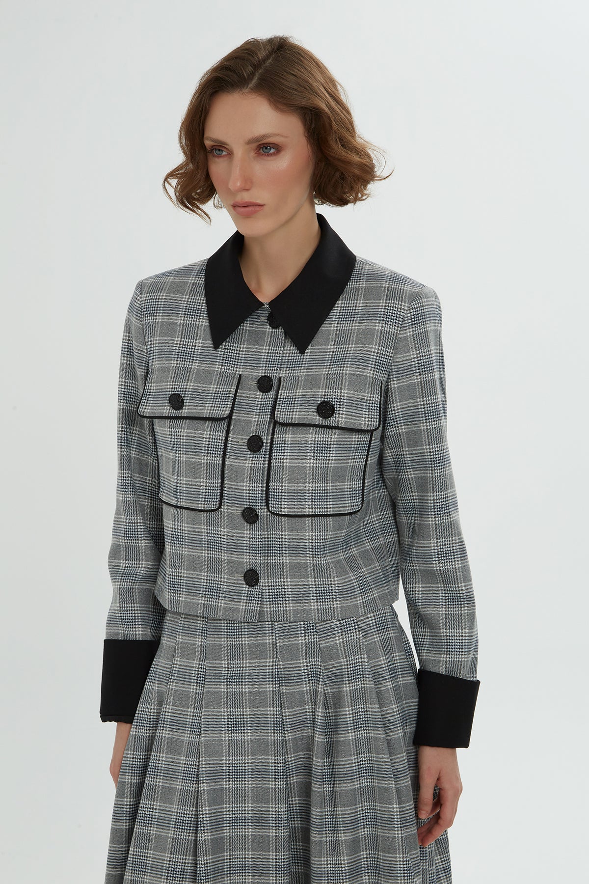 Ekose Desenli Gömlek Yaka Etekli Takım