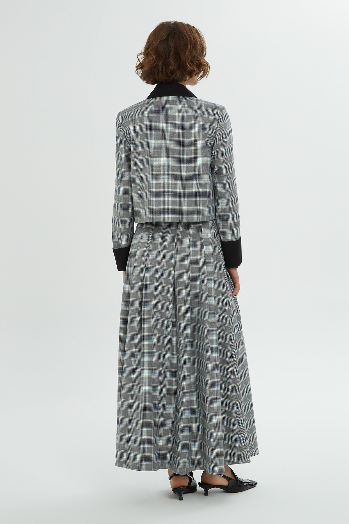 Ekose Desenli Gömlek Yaka Etekli Takım