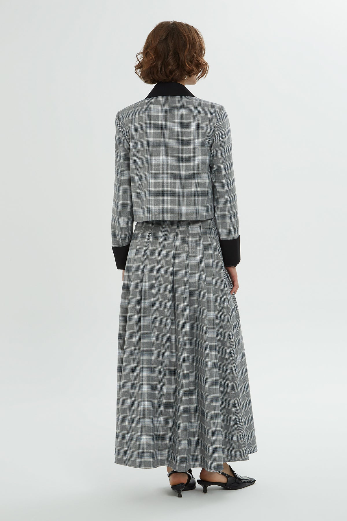 Ekose Desenli Gömlek Yaka Etekli Takım