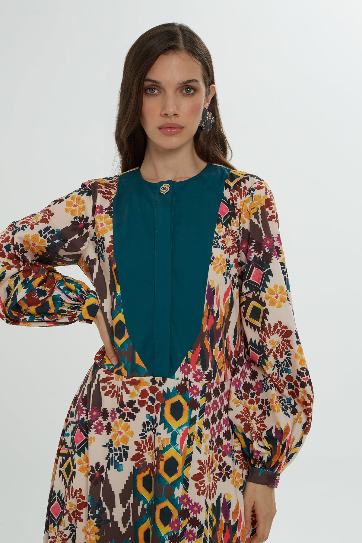 Beli Kuşak Bağlamalı Detaylı Uzun Elbise