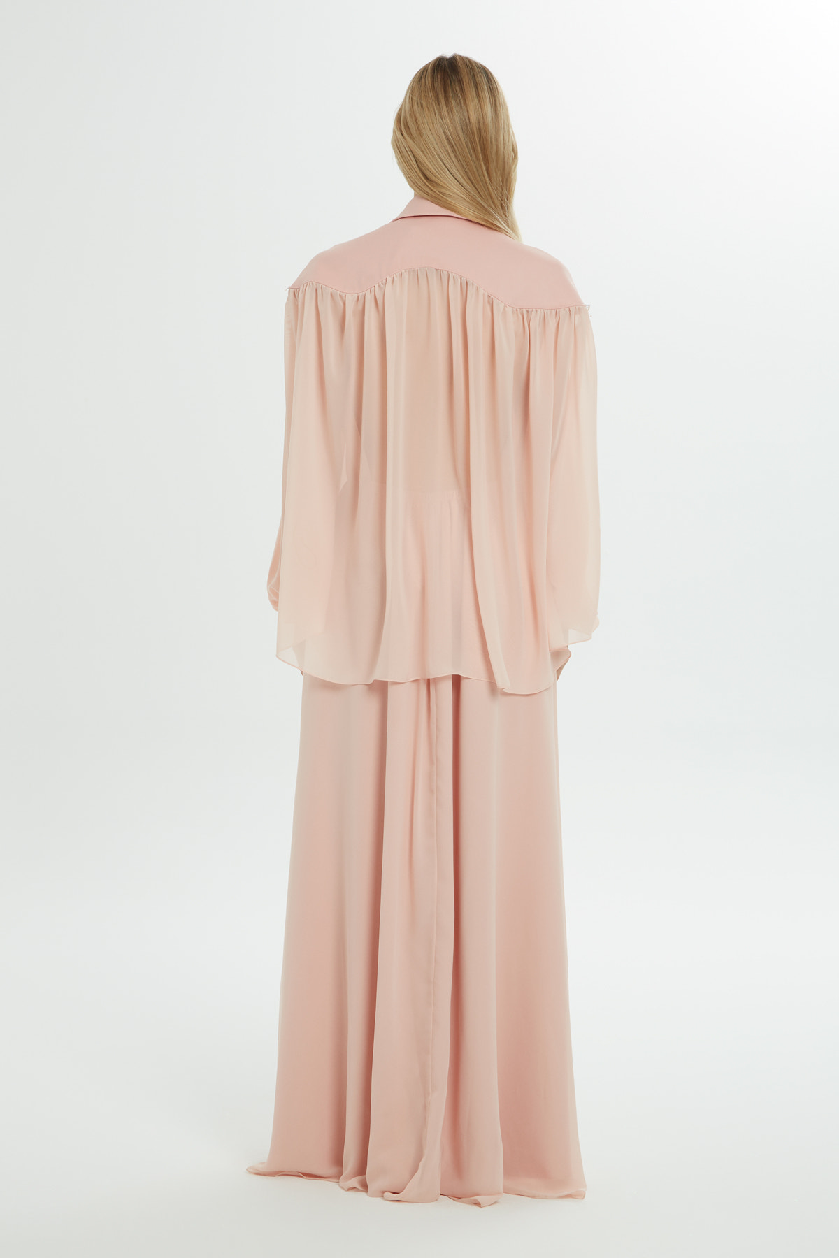 Gömlek Yakalı Robası İşlemeli Uzun Elbise