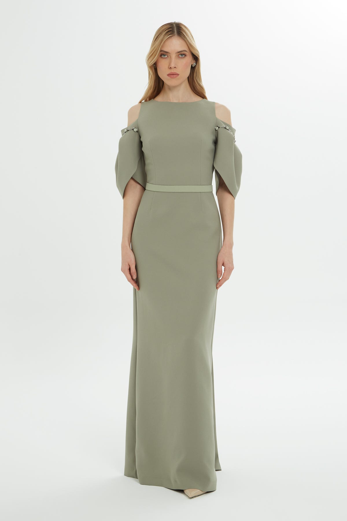 Omuz Dekolteli Uzun Elbise