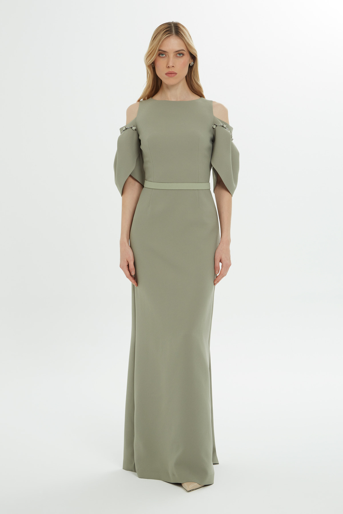 Omuz Dekolteli Uzun Elbise