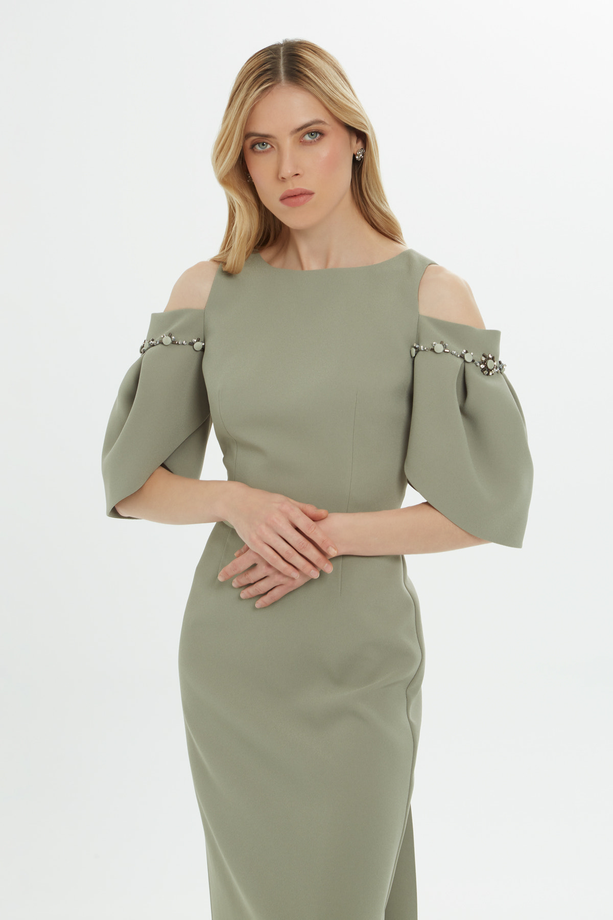 Omuz Dekolteli Uzun Elbise