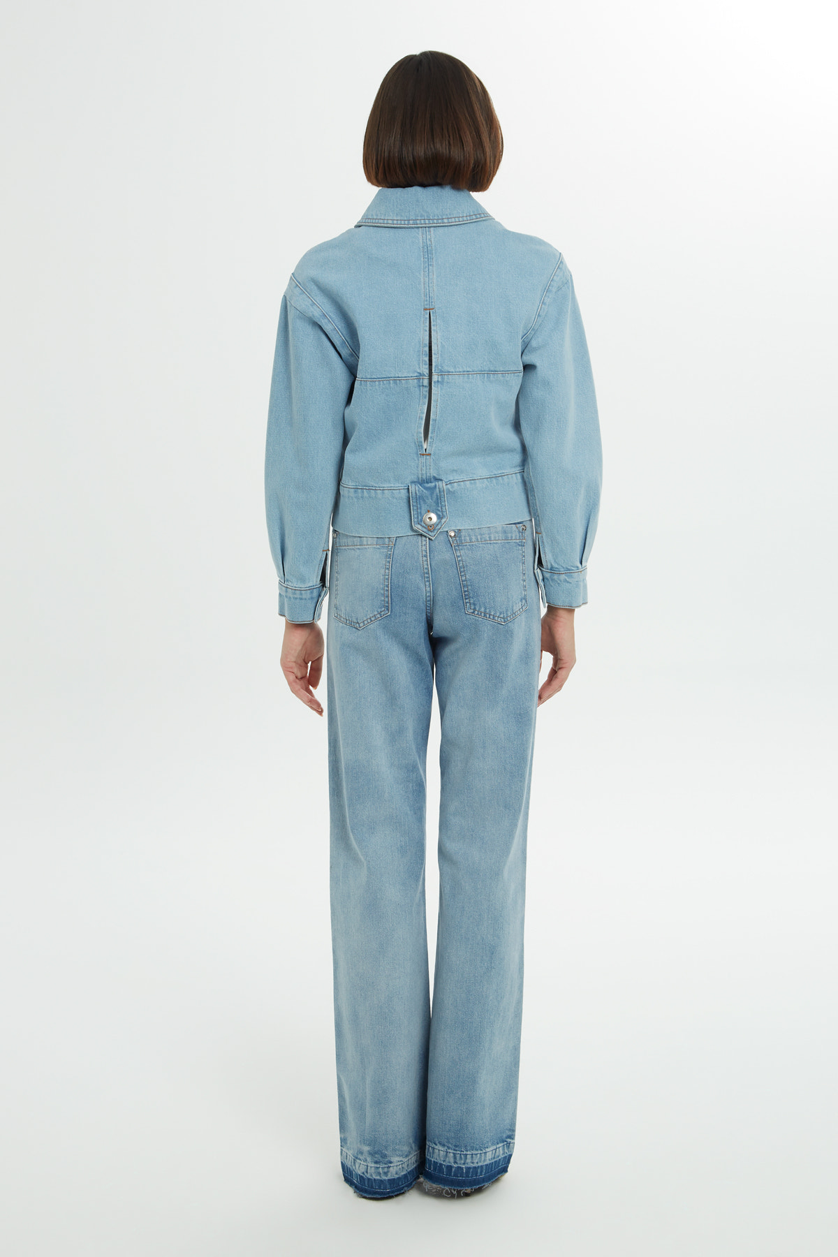 Pencere Detaylı Taşlı Jean Ceket