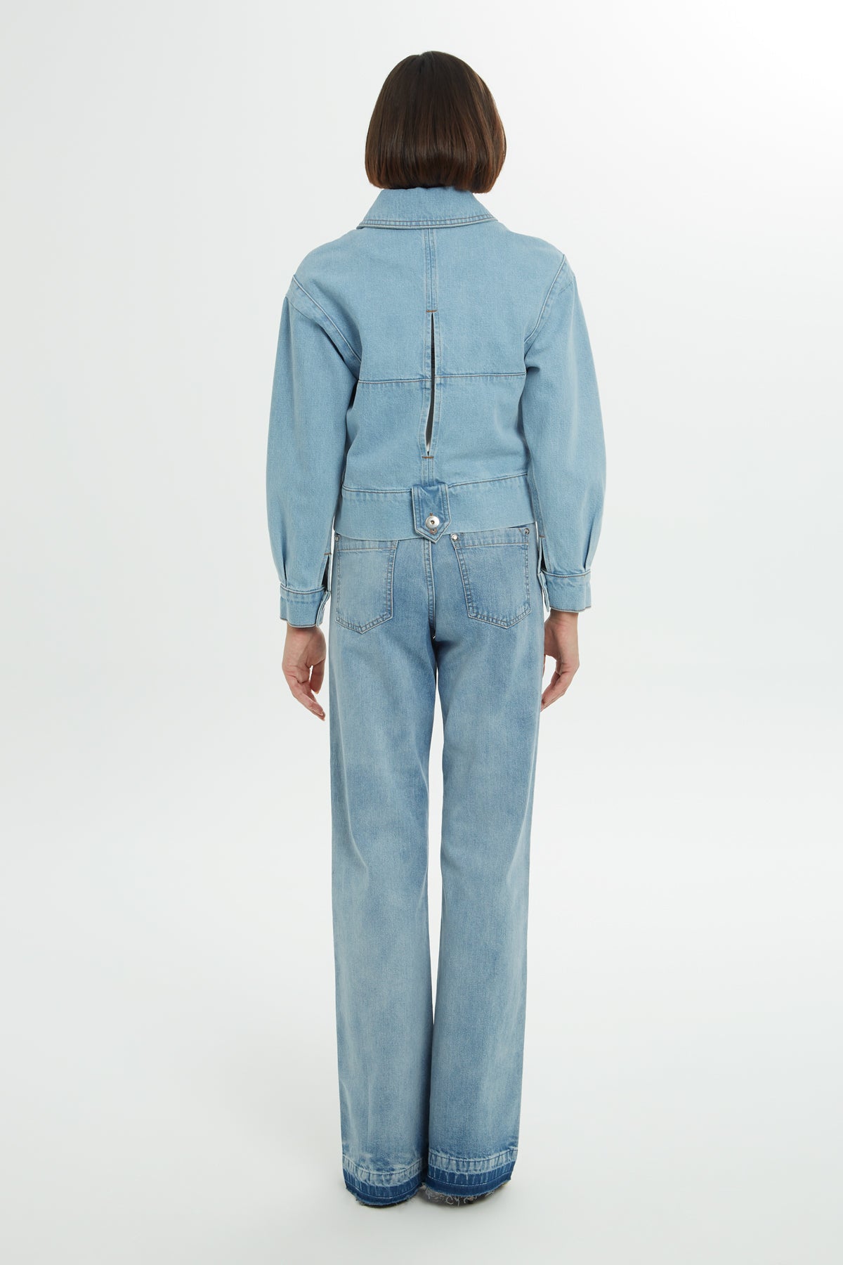 Pencere Detaylı Taşlı Jean Ceket