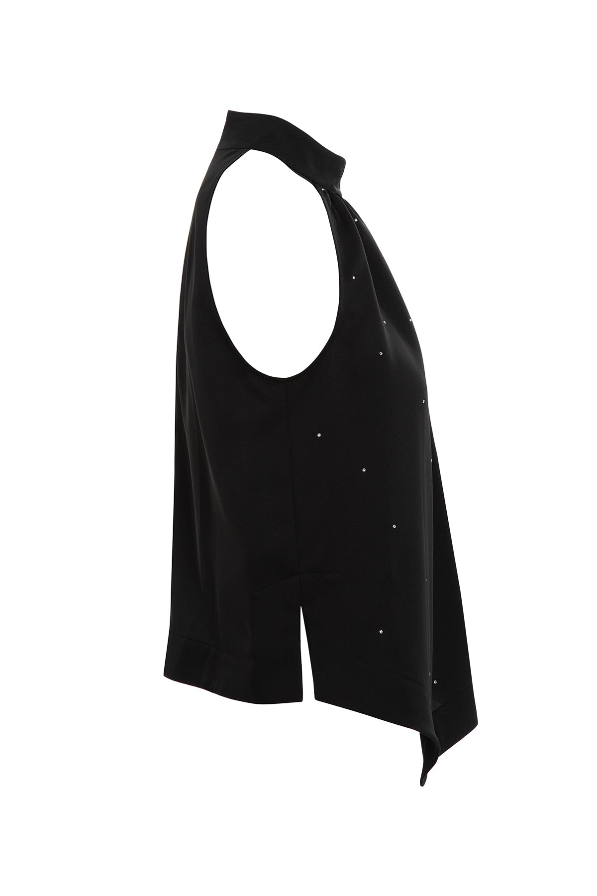 Halter Yakalı Yanları Yırtmaçlı Saten Bluz