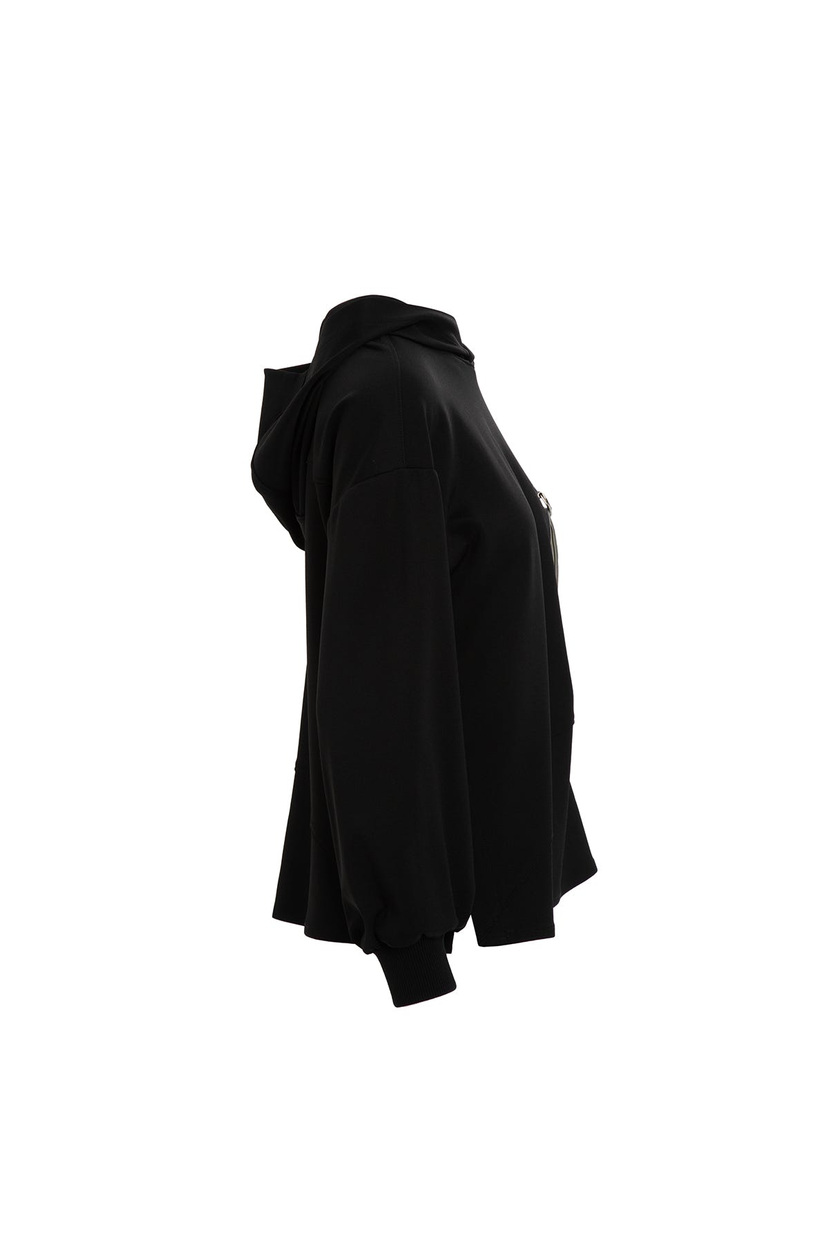 Büzgülü Kapüşonlu Uzun Kollu Siyah Sweatshirt