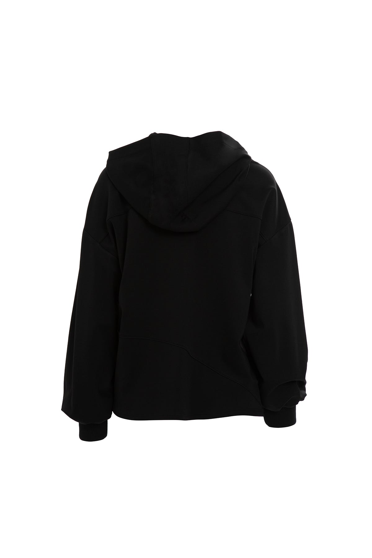 Büzgülü Kapüşonlu Uzun Kollu Siyah Sweatshirt