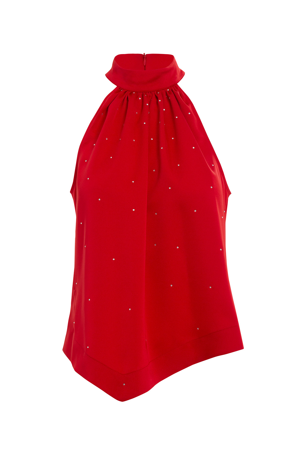 Halter Yakalı Yanları Yırtmaçlı Saten Bluz