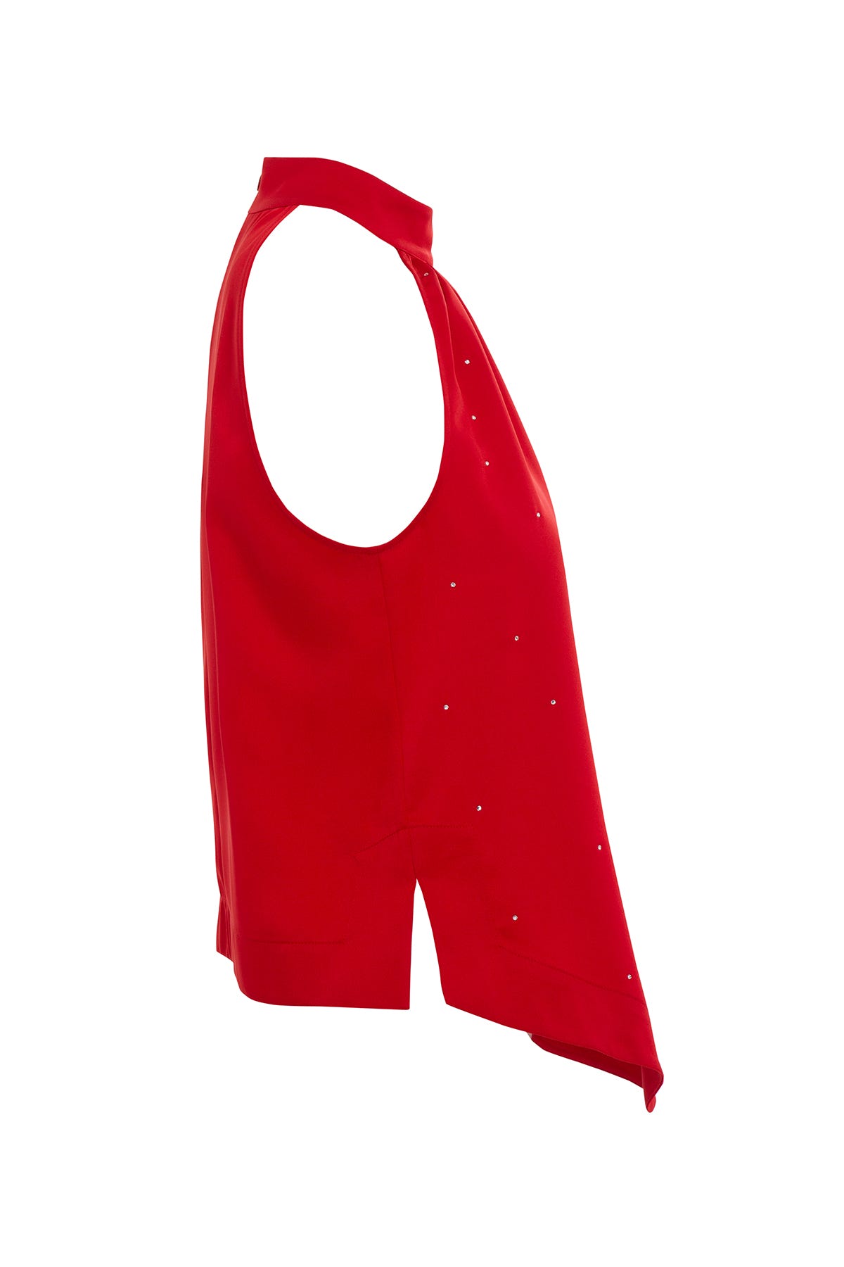 Halter Yakalı Yanları Yırtmaçlı Saten Bluz