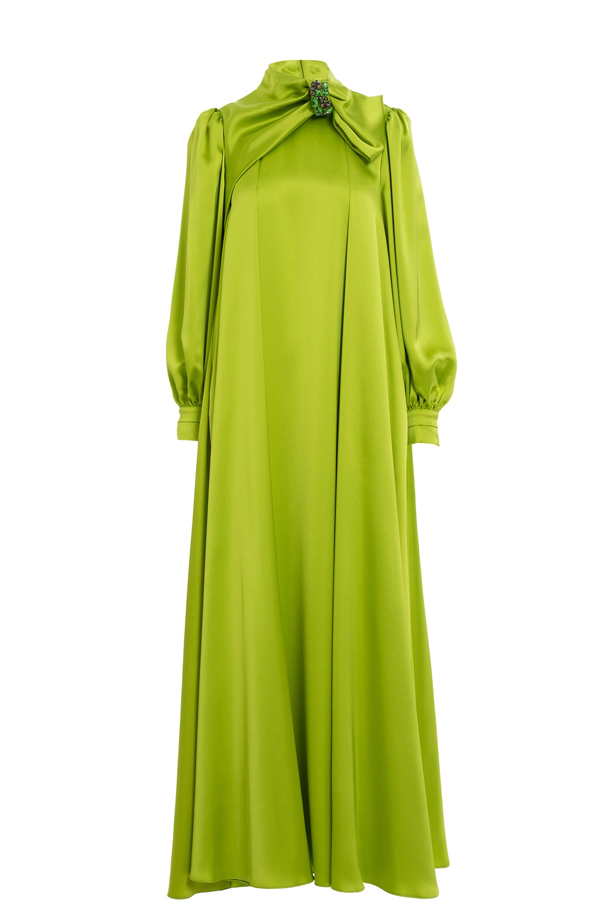 İşlemeli Fiyonk Detaylı Uzun Elbise