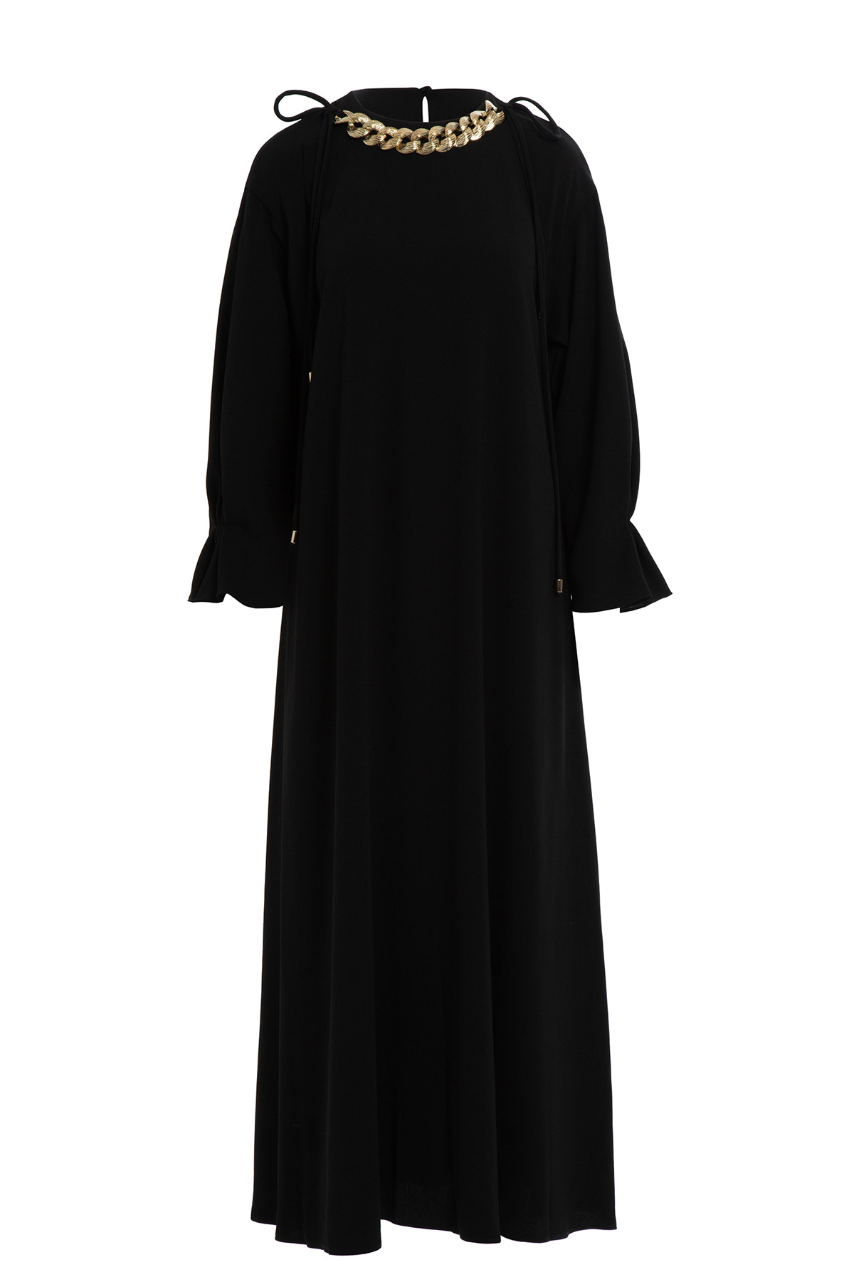 Yakası Zincir Detaylı Bol Kesım Maxi Elbise