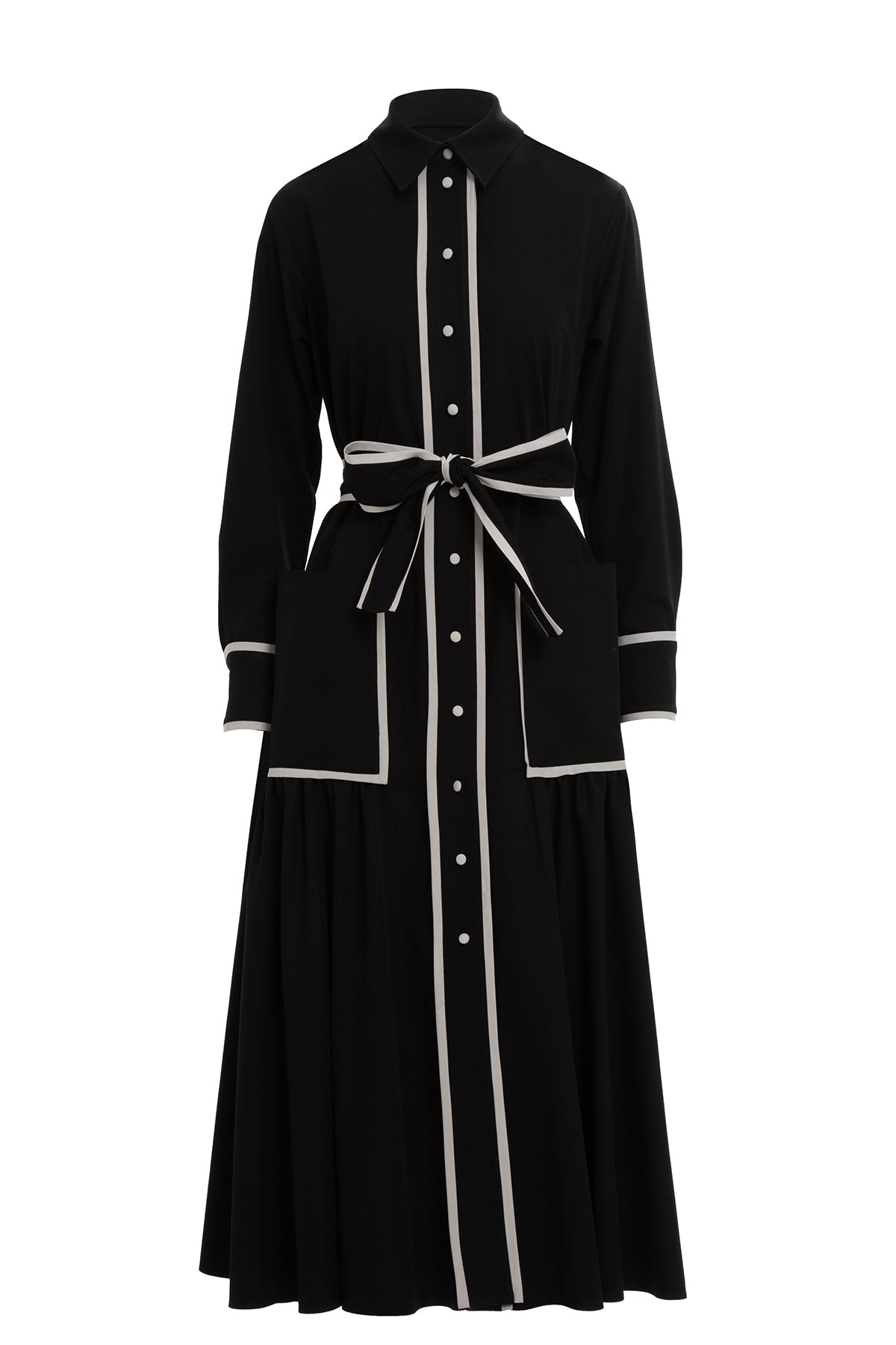 Seyyar Kuşaklı Düğme Kapamalı Midi Elbise