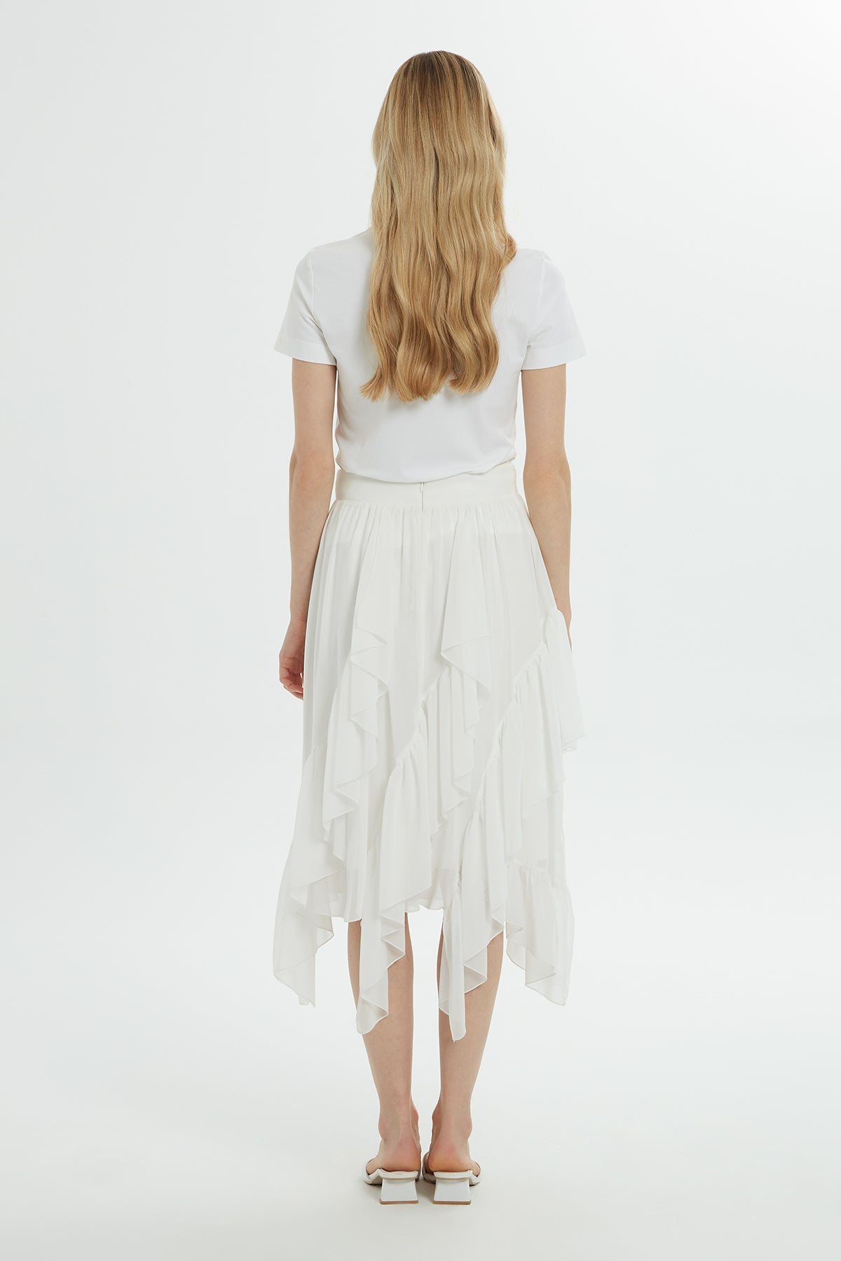 Volanlı Asimetrik Midi Etek