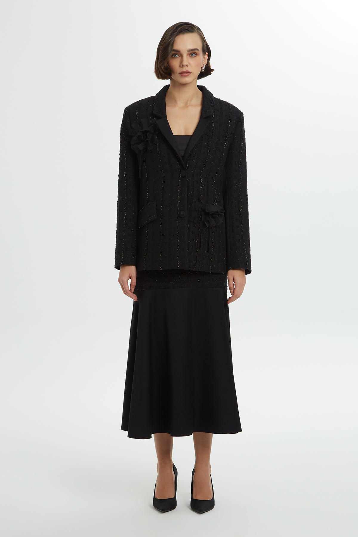 Kruvaze Yakalı Tüvit Ceket